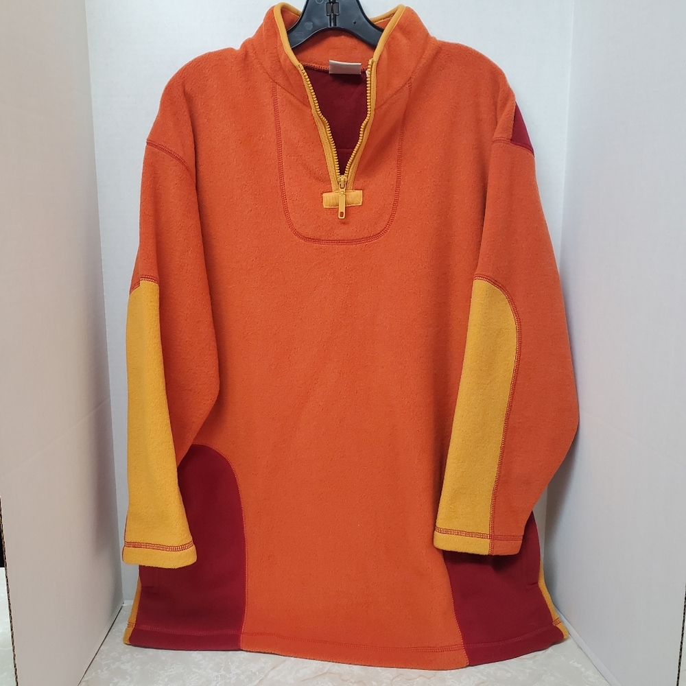 Crossroads Vintage Colorblock Fleece Pullover Pockets Medium Orange Red Yellow